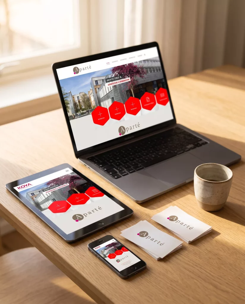 Identité visuelle et papeterie de la marque Aparté, création Nowaxx