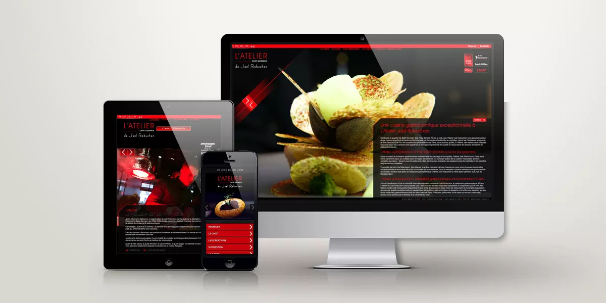 Site internet responsive de L'Atelier de Joël Robuchon, restaurant gastronomique étoilé à Paris, créé par l'agence Nowaxx