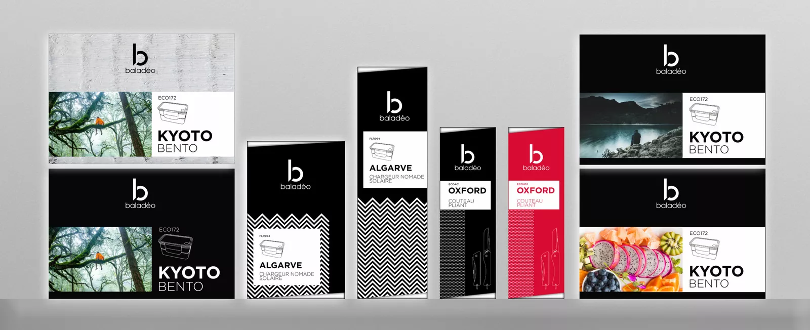 Packaging retail Baladeo présenté en rayon, création Nowaxx