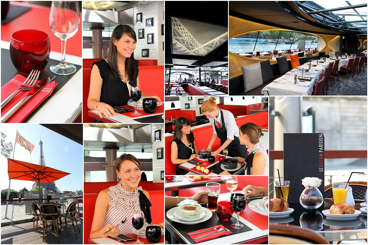 Reportage photo à bord d'un bateau-restaurant Bateaux Parisiens : salle, service et clients