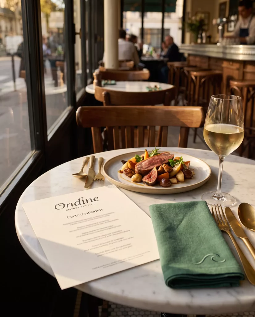 Carte et identité du bistrot parisien Ondine