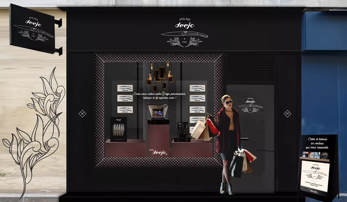 Rendu 3D de l'aménagement d'une boutique concept store Deejo, agence Nowaxx