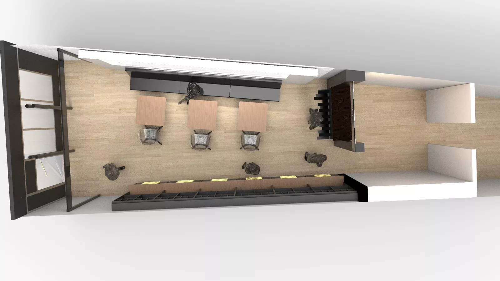Plan d'aménagement et parcours client d'une boutique, agence de scénographie Nowaxx Troyes