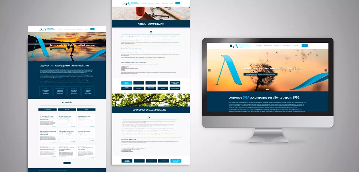 Site internet du cabinet DGA Expertise comptable à Paris affiché sur ordinateur et mobile, création Nowaxx