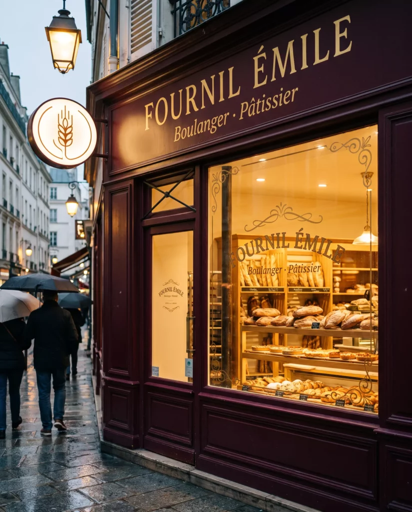 Enseigne et façade de la boulangerie artisanale Fournil Émile