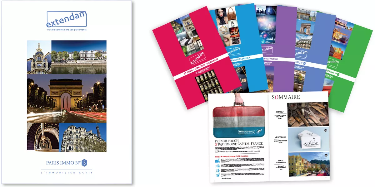 Brochure corporate Extendam mise en page et imprimée par l'agence Nowaxx