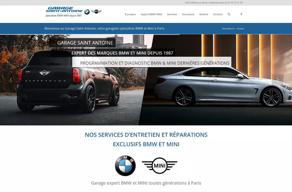 Site internet responsive du Garage Saint-Antoine pour l'entretien et la réparation BMW et MINI, création Nowaxx