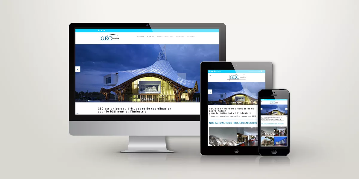 Site internet vitrine de GEC Ingénierie sur ordinateur et mobile, agence web Nowaxx Seine-Saint-Denis