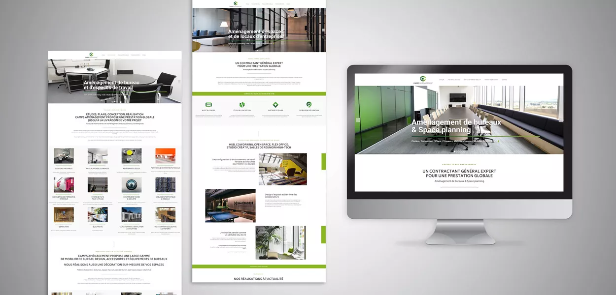 Supports de communication Groupe Camps pour l'aménagement de bureaux et le mobilier professionnel, agence Nowaxx Paris