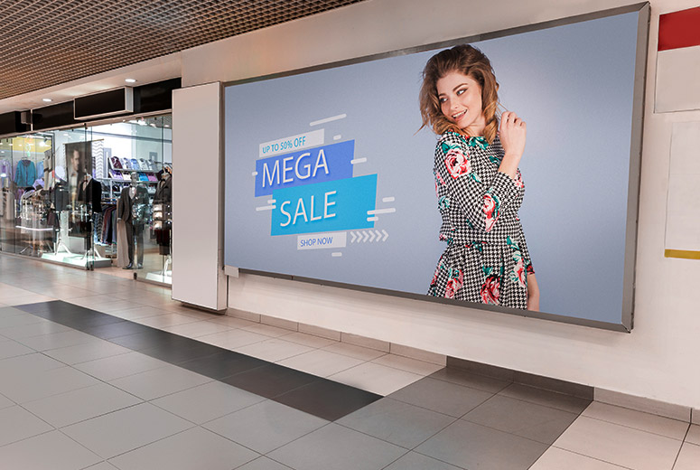Campagne publicitaire diffusée sur écran en centre commercial