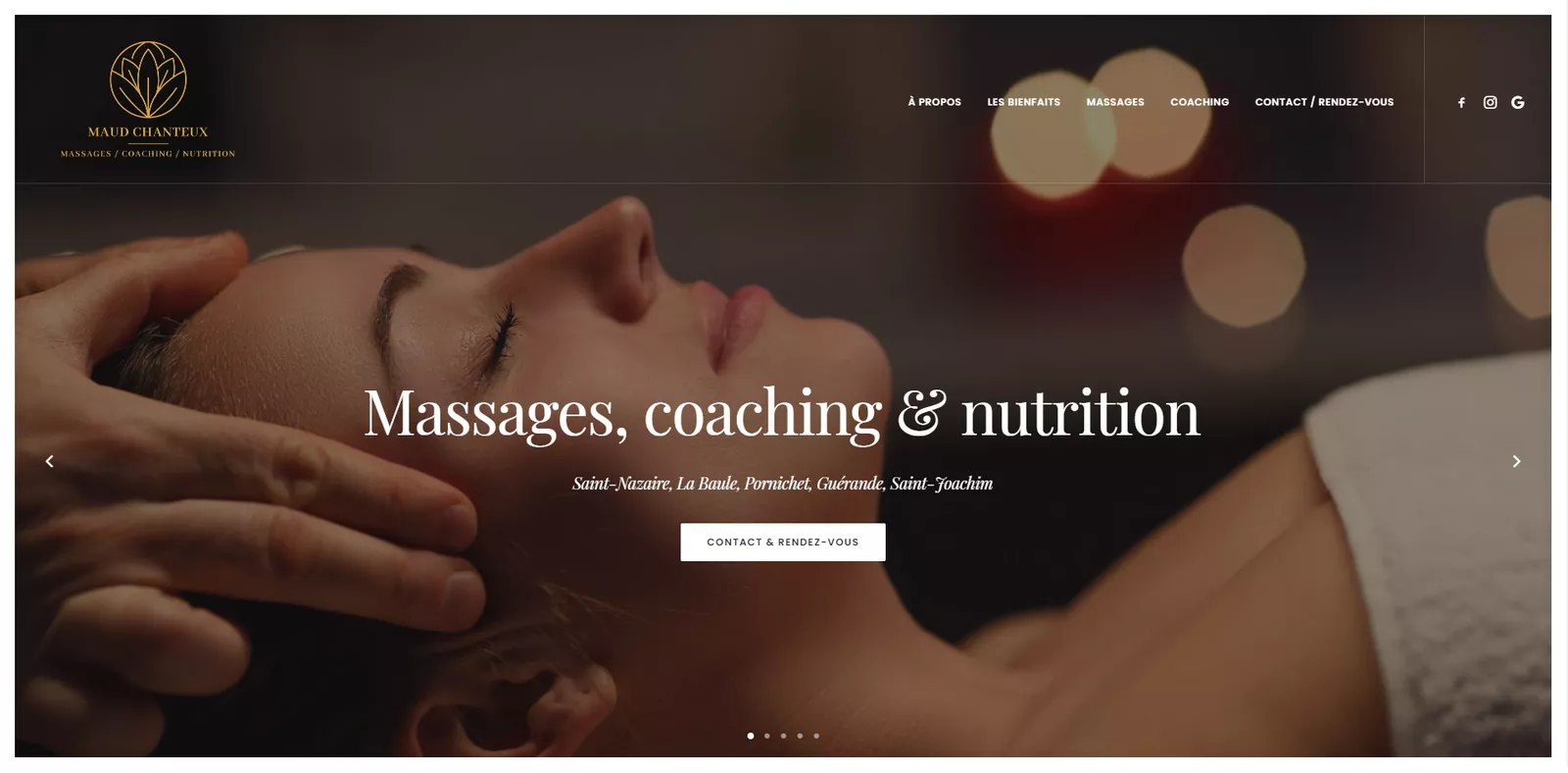 Page massage du site internet de Maud Chanteux, web design Nowaxx