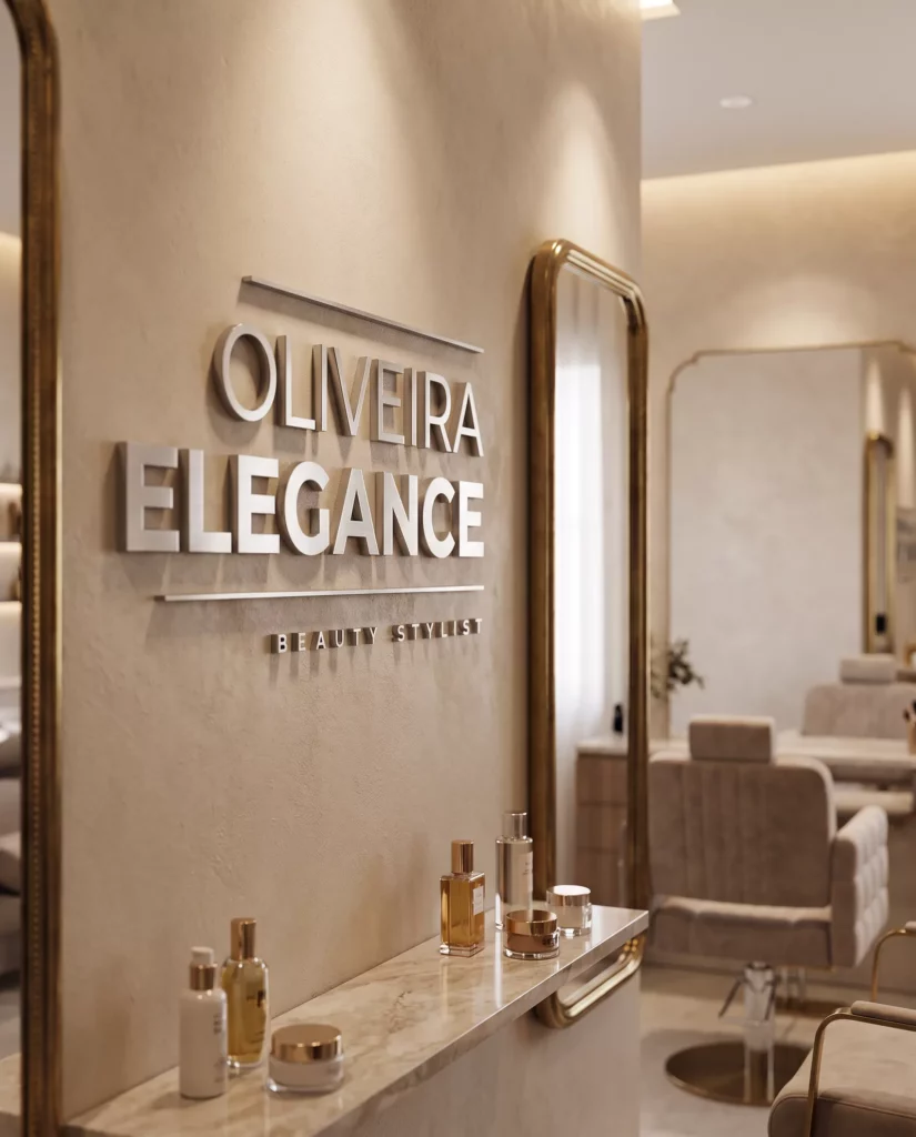 Enseigne en lettres relief et devanture de la boutique Oliveira Elegance, signalétique Nowaxx