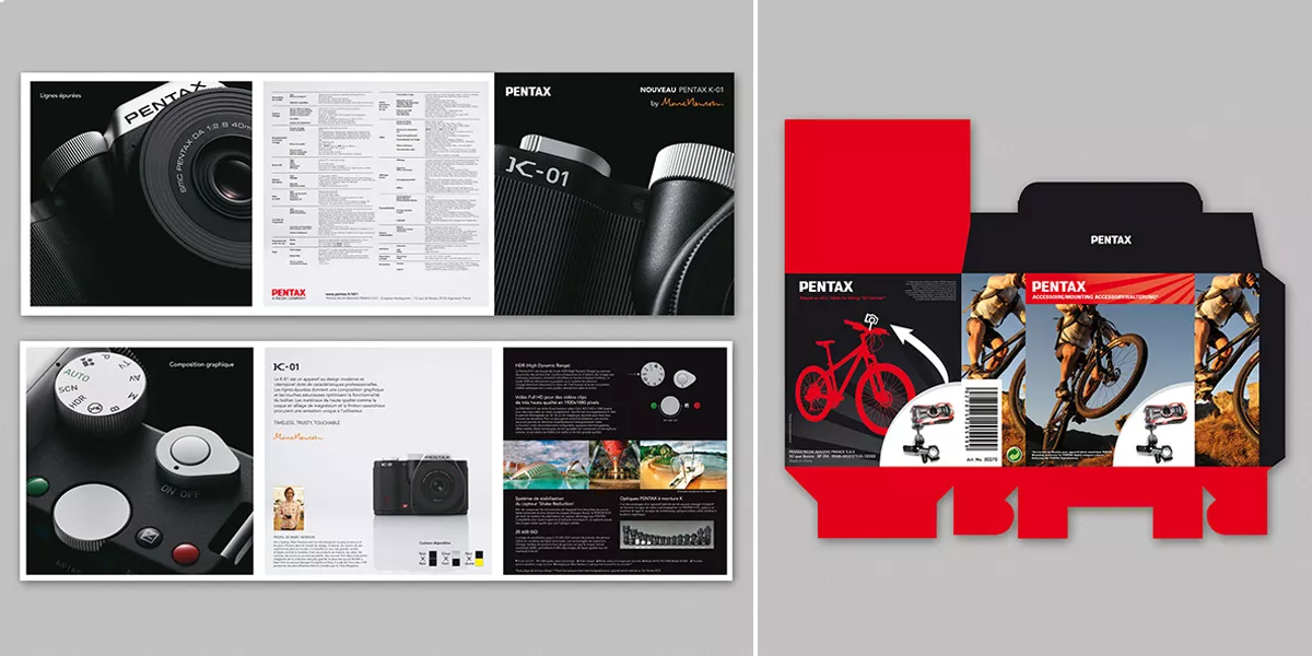 Packaging produit Pentax, création graphique de l'agence Nowaxx