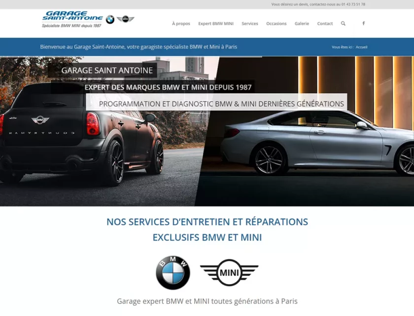 Garage Saint-Antoine — identité et site internet d&rsquo;un garage BMW et MINI à Paris