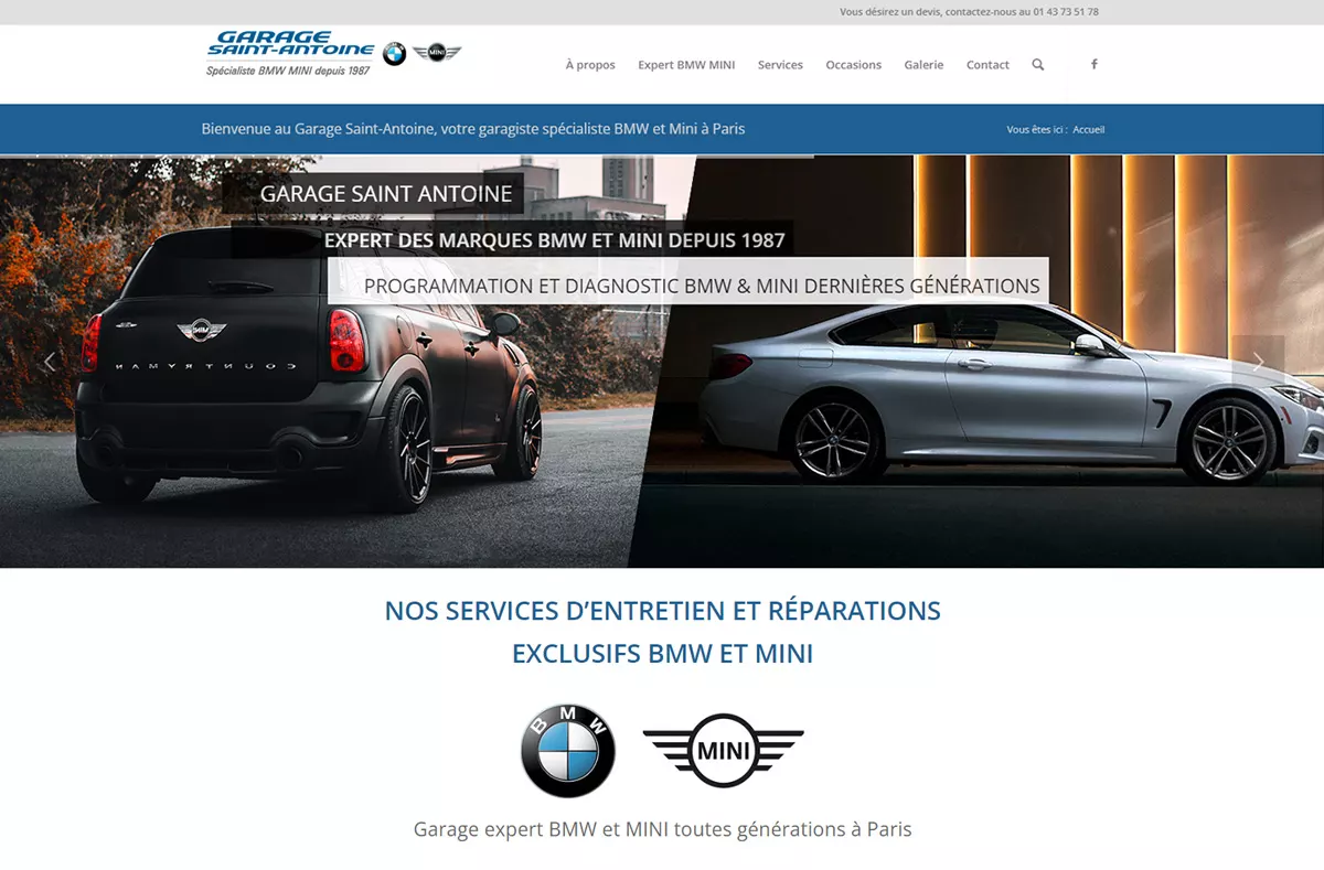 Garage Saint-Antoine — identité et site internet d&rsquo;un garage BMW et MINI à Paris