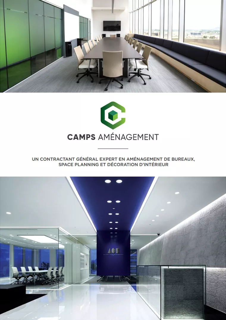 Groupe Camps — logo, site internet et brochure d&rsquo;un spécialiste de l&rsquo;aménagement de bureaux