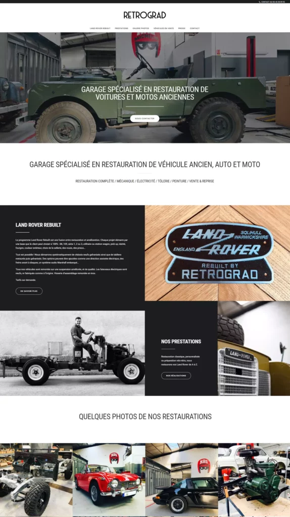 Retrograd — site internet, photos et référencement pour un garage auto-moto rétro, réalisation Nowaxx