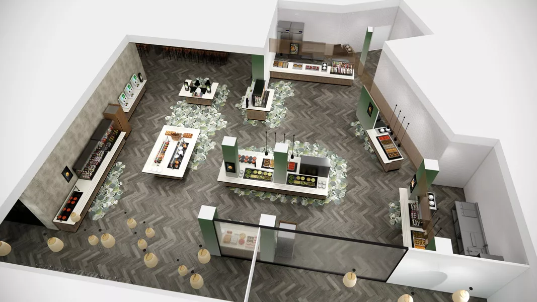Rendu 3D architectural d'une cuisine professionnelle pour Ried Ingénierie, agence Nowaxx