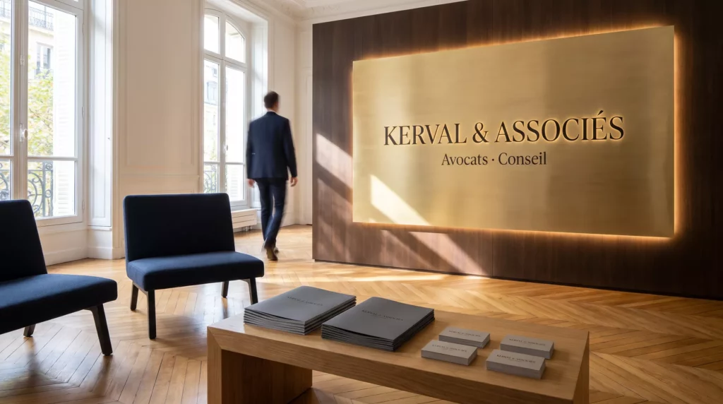 Signalétique d’accueil et brochures du cabinet Kerval & Associés